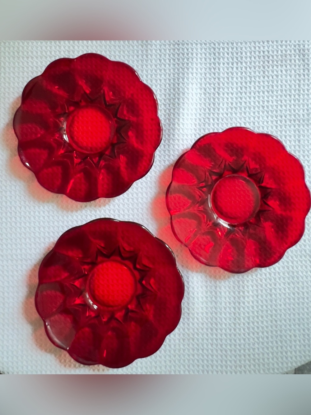 Vtg Fenton Ruby Red Glass Saucers Set/3 - Vanity Decor Cadmium Glow